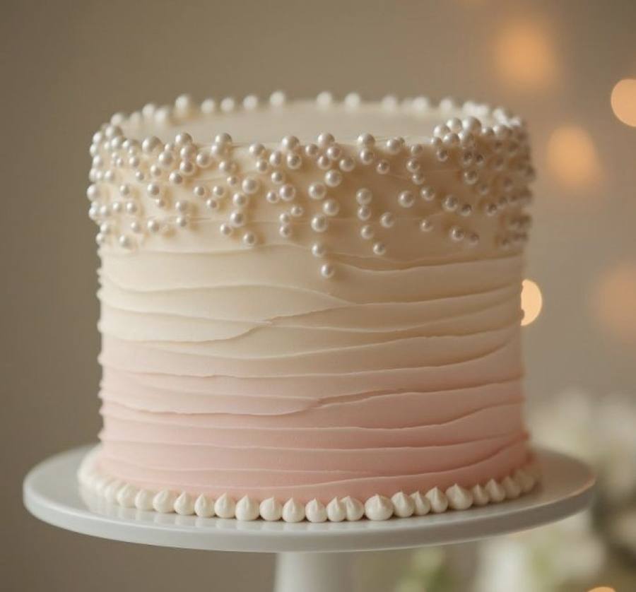 Elegant pink ombre cake with pearl decoration — Cake Letter Auckland
